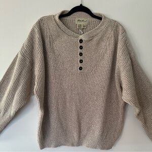 Vintage 1990s Eddie Bauer Men’s Taupe Knit Sweater Size L Outdoor Office Casual